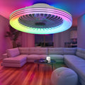 24' Low Profile Bladeless Ceiling Fans with Light, Enclosed Flush Mount Ceiling Fan with RGB Lights, Dimmable Color Changing LED Ambient Light, Smart Remote/APP/Voice Control
