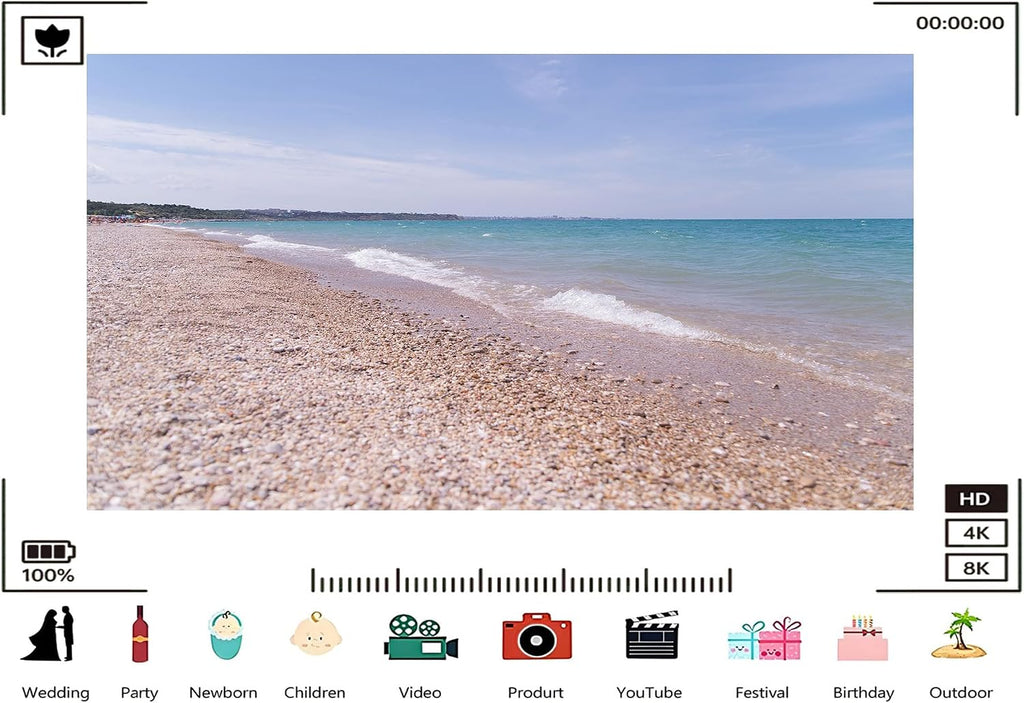 Trykid 20x10ft Pebble Beach Shoreline Backdrop Turquoise Waves Calm Sea Clear Horizon Photography Background Summer Event Coastal Decor Party Decoration Photo Booth Prop Fabric