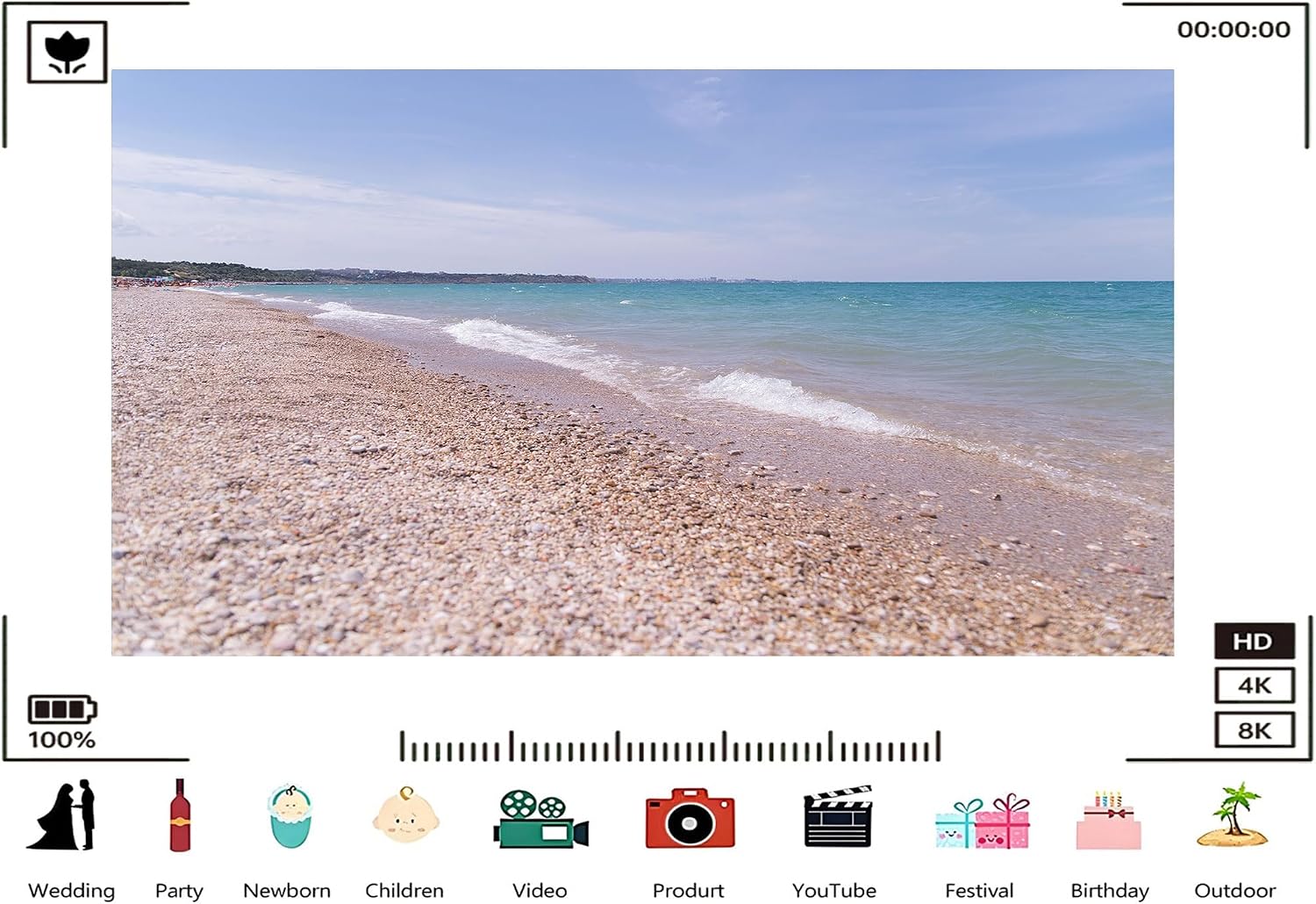 Trykid 20x10ft Pebble Beach Shoreline Backdrop Turquoise Waves Calm Sea Clear Horizon Photography Background Summer Event Coastal Decor Party Decoration Photo Booth Prop Fabric