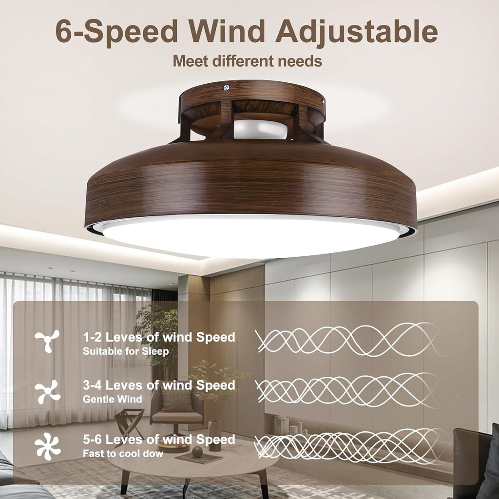 20' Bladeless Ceiling Fan with Light and Remote, LED Low Profile Flush Mount Ceiling Fan with 6 Speed Dimmable, 3000-6000K, Enclosed Modern Ceiling Fans for Bedroom Living Room