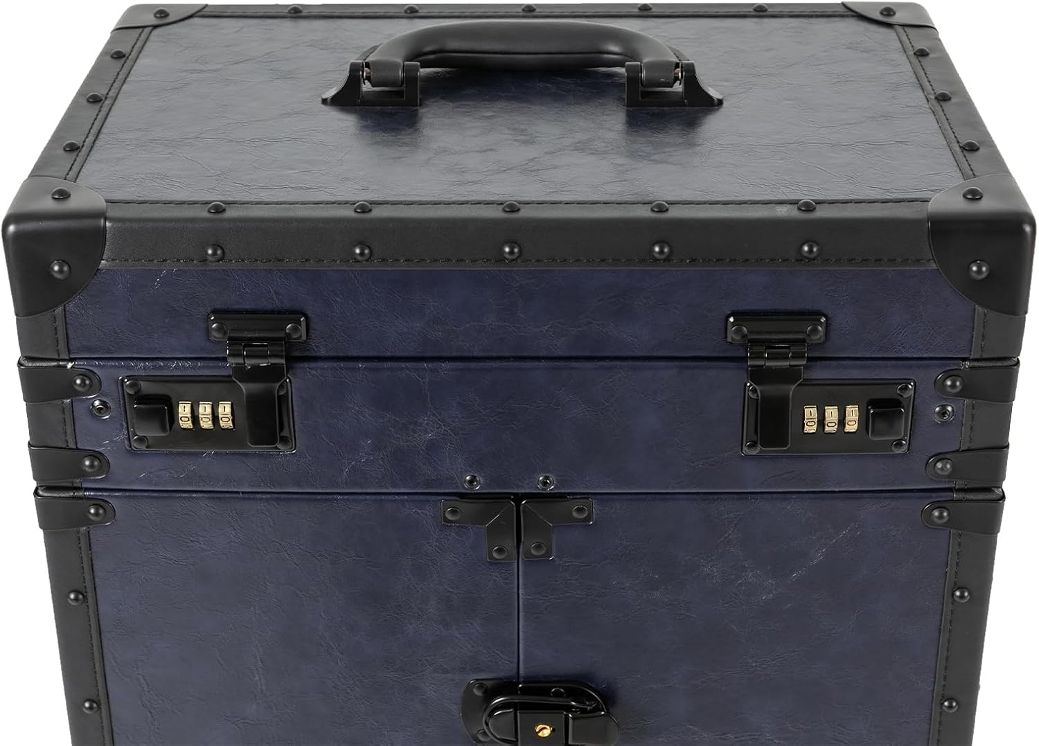 Makeup Case Trolley, Rolling Makeup Case with 4 Universal Wheels Large Professional Cosmetology Case with Sliding Drawer & Keys Multi-functional Cosmetic Train Case Trolley Storage Case Blue