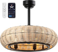 JONATHAN Y 23' Light Brown/Black 6-Light Modern Bohemian Ceiling Fan with Lights, 6-Speed Remote and App Control, Height Adjustable LED Lantern with Dark Brown Rattan Shade for Living Room (JYL9728B)