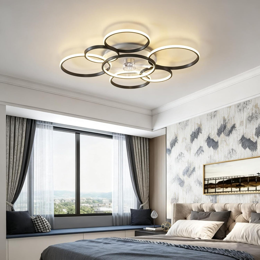 41'Modern Ceiling Fan with Lights and Remote, Smart Ceiling Fan for bedroom | Low profile ceiling fan has 3 colors light 6 speed, dimmable, super quite, timing, ceiling fans with lights for living room