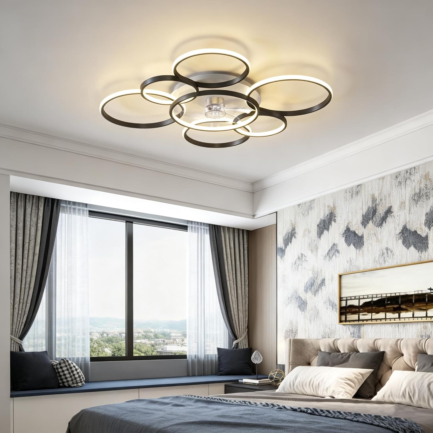 41'Modern Ceiling Fan with Lights and Remote, Smart Ceiling Fan for bedroom | Low profile ceiling fan has 3 colors light 6 speed, dimmable, super quite, timing, ceiling fans with lights for living room