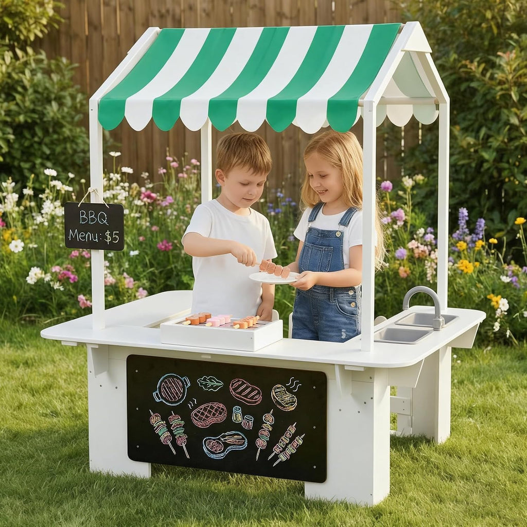 EDUBEBO Kids Outdoor Playhouse, Mud Kitchen, BBQ Toys,Outdoor playsets, Ideal Role Play Toy Gift for Toddlers and Kids Ages 3-8 (White)