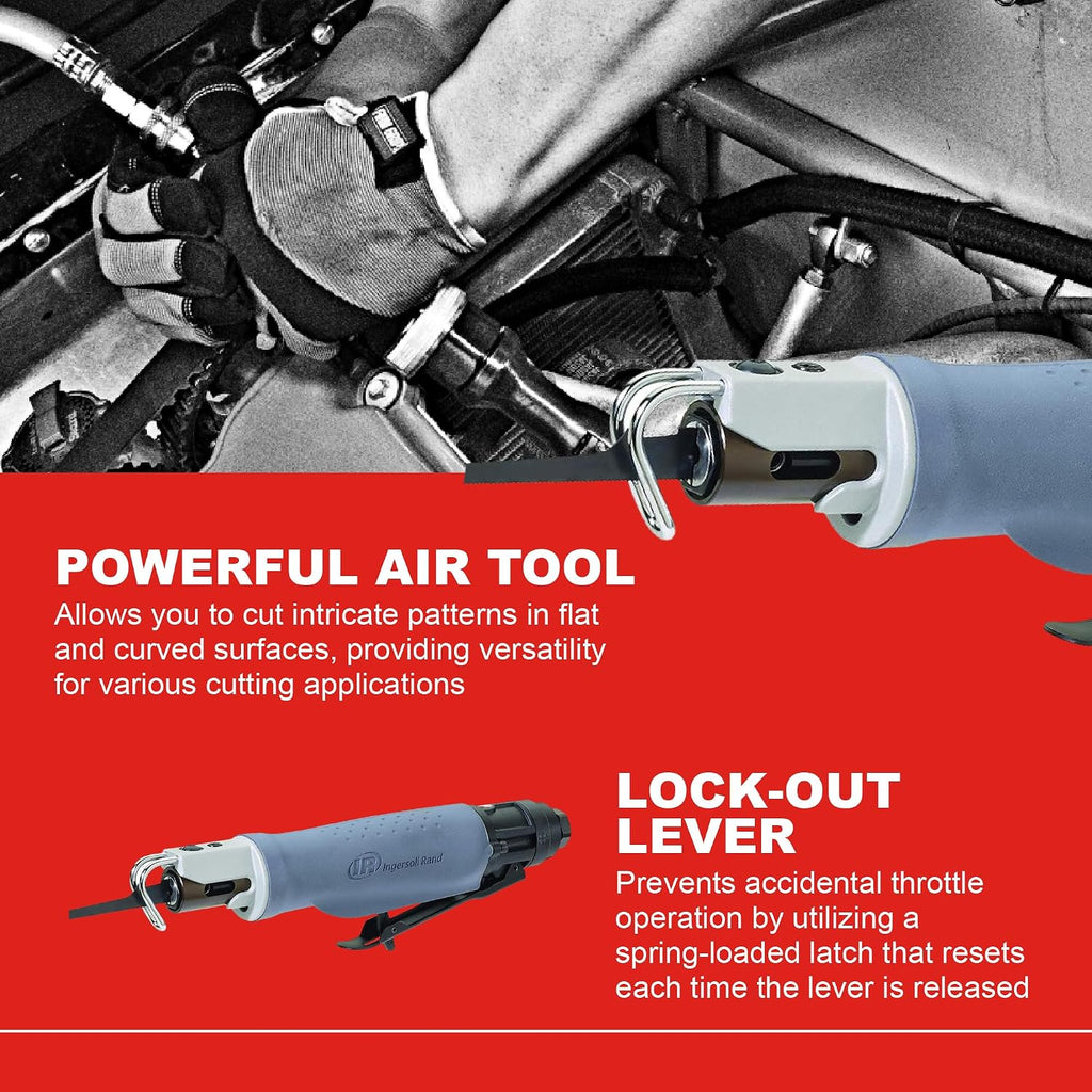 Ingersoll Rand 529 Reciprocating Air Saw, Low Vibration, Lock Out Lever, 6 Blades for Cutting Plastic, Fiberglass, Sheet Metal, Aluminum
