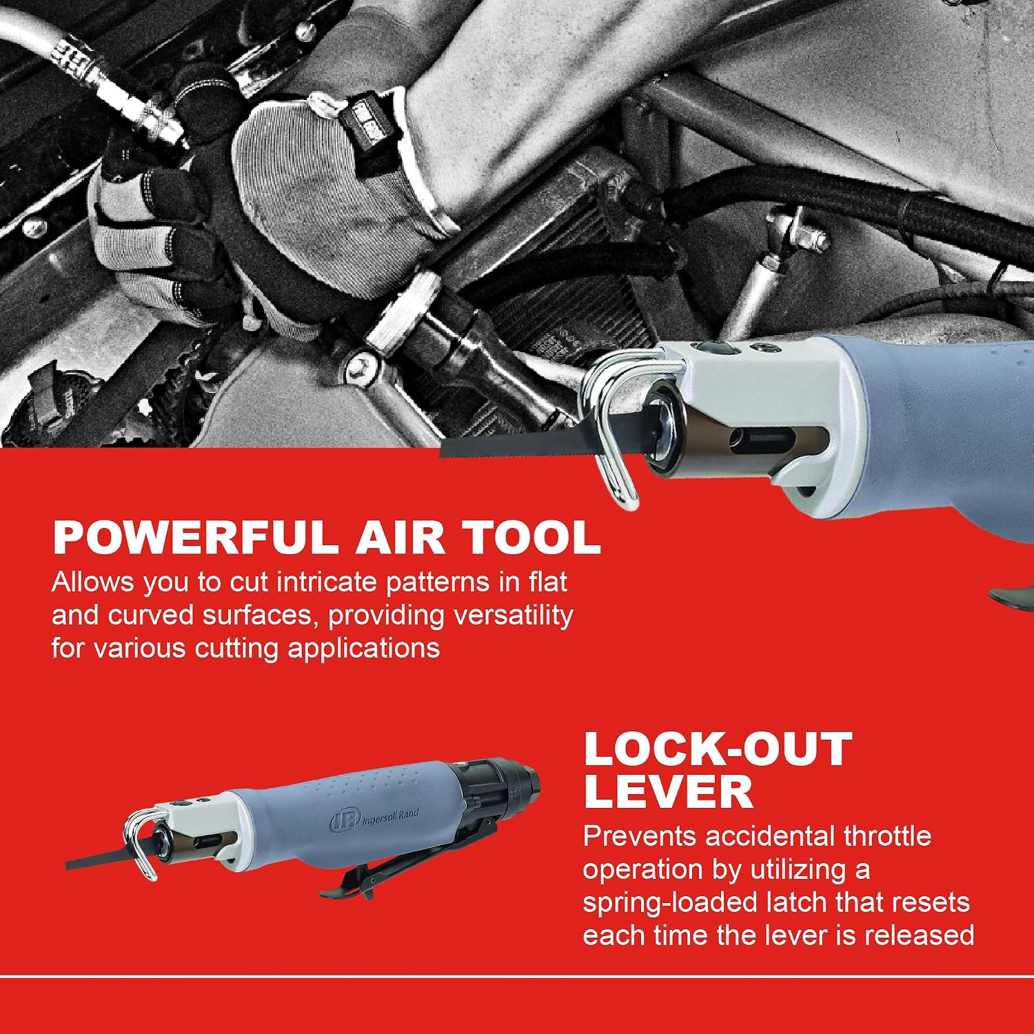 Ingersoll Rand 529 Reciprocating Air Saw, Low Vibration, Lock Out Lever, 6 Blades for Cutting Plastic, Fiberglass, Sheet Metal, Aluminum