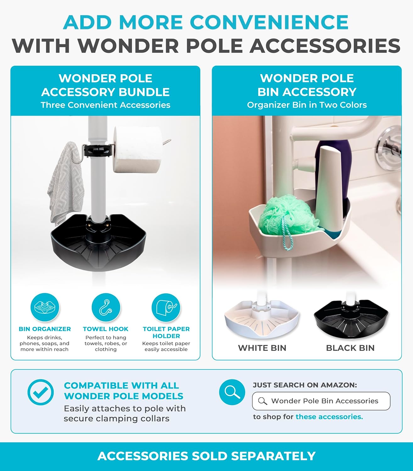 Stander Wonder Pole HD, Heavy Duty Security Pole and Curve Grab Bar, Tension Mounted Floor to Ceiling Transfer Pole for Seniors & Elderly Adults, Bariatric Bath Safety Assist Rail, Supports 400 lbs
