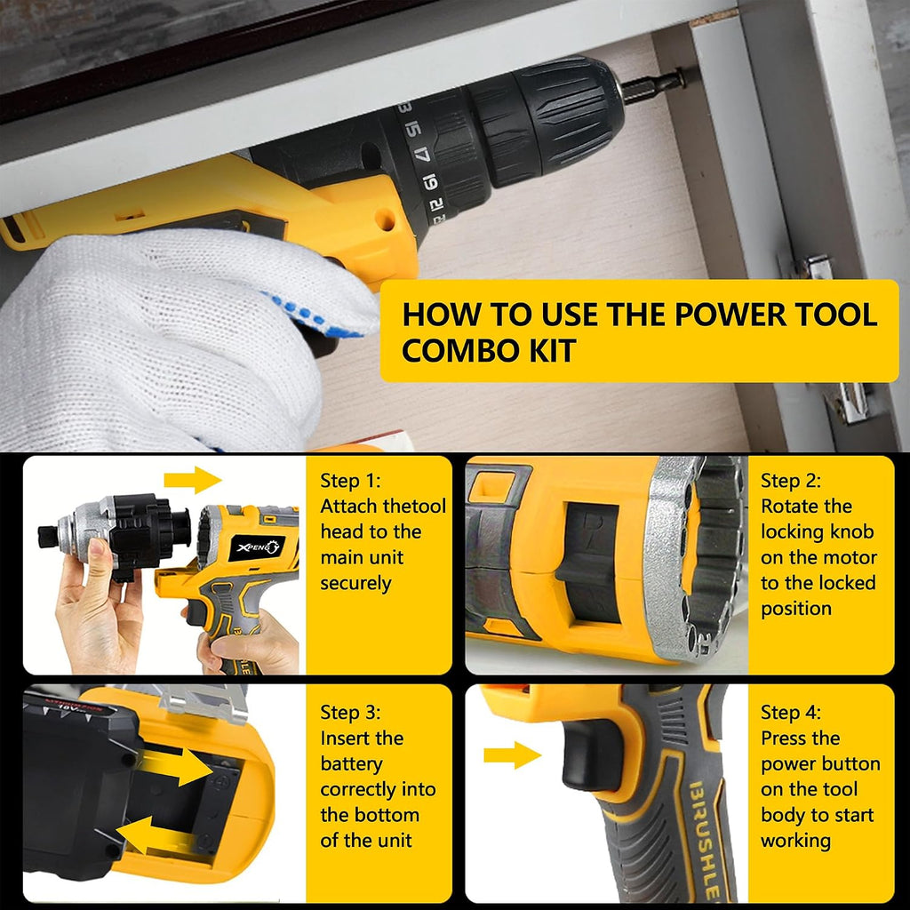 XPENG Cordless Power Tool Combo Kits 18V 6-Tool Drill Set,Circular Saw, Palm Sander, Impact Driver, Reciprocating Saw, Battery Compatible with Makita 20V Battery 2×4.0Ah Batteries and Fast Charger