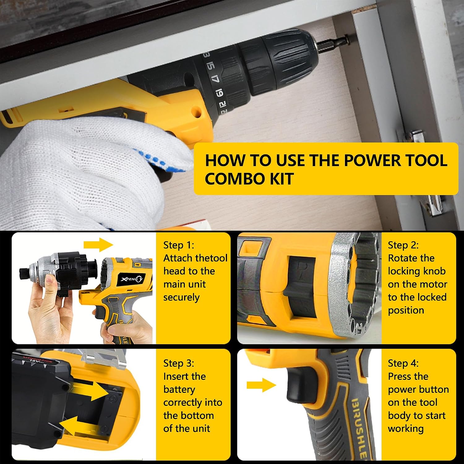 XPENG Cordless Power Tool Combo Kits 18V 6-Tool Drill Set,Circular Saw, Palm Sander, Impact Driver, Reciprocating Saw, Battery Compatible with Makita 20V Battery 2×4.0Ah Batteries and Fast Charger