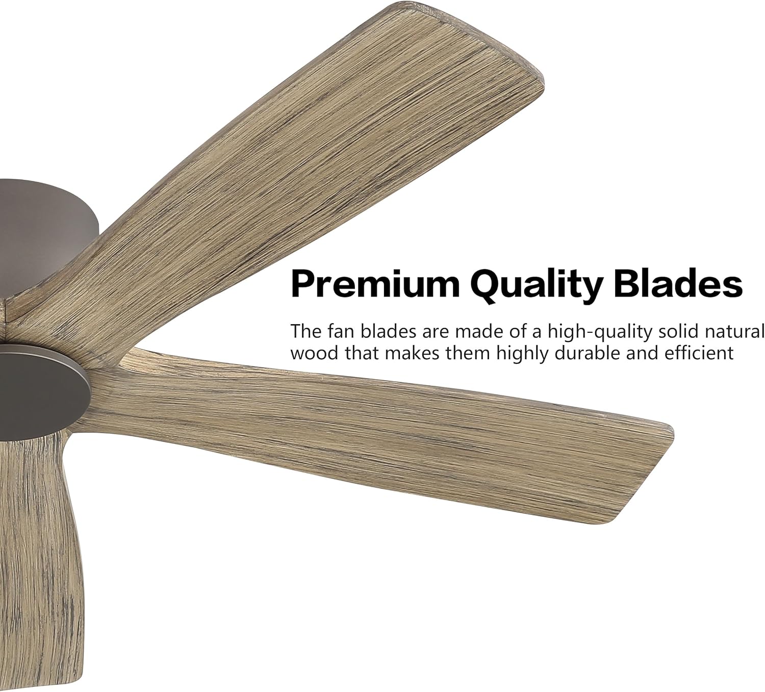 WINGBO 48' Flush Mount DC Ceiling Fans without Lights, 5 Carved Solid Wood Blades, 6-Speed Reversible DC Motor, Low Profile Hugger Ceiling Fan No Light for Living Room Bedroom Patio, Graphite and Gray