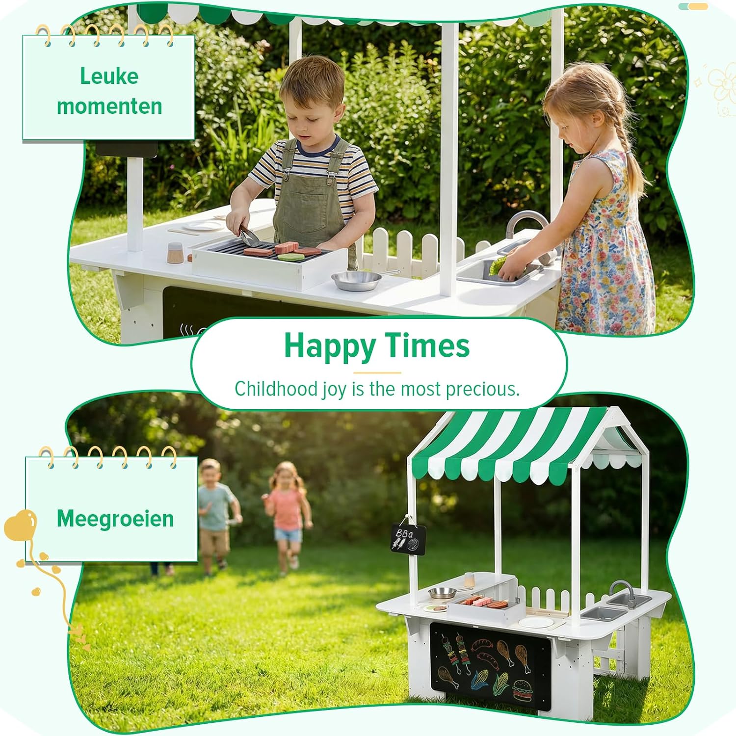 EDUBEBO Kids Outdoor Playhouse, Mud Kitchen, BBQ Toys,Outdoor playsets, Ideal Role Play Toy Gift for Toddlers and Kids Ages 3-8 (White)