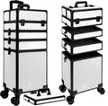 5 in 1 Rolling Makeup Train Case on Wheels Large Cosmetic Organizer Travel Cart for Women Beauty Salon Barber Hairstylist White