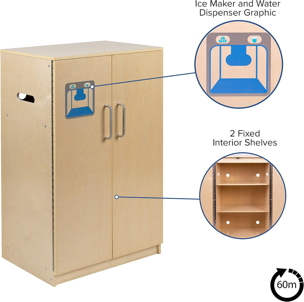 Flash Furniture Hercules Children's Wooden Kitchen Refrigerator for Commercial or Home Use - Safe, Kid Friendly Design, Natural