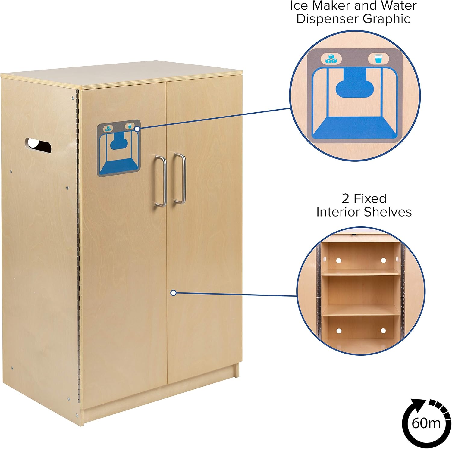 Flash Furniture Hercules Children's Wooden Kitchen Refrigerator for Commercial or Home Use - Safe, Kid Friendly Design, Natural