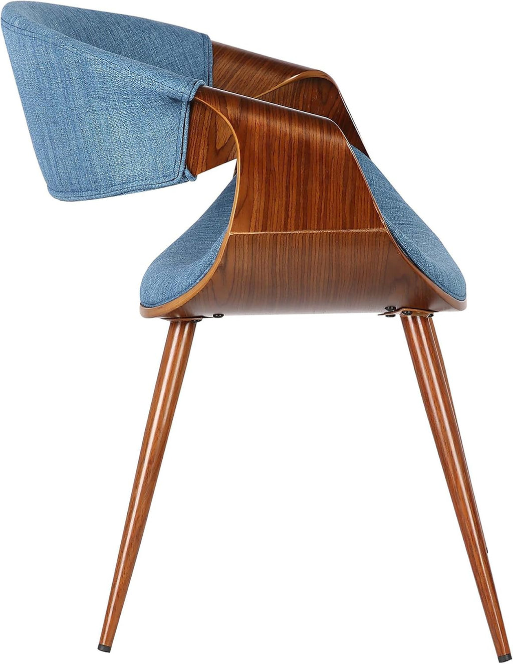 Armen Living Butterfly Mid-Century Dining Chair in Walnut Finish and Blue Fabric - Set of 6