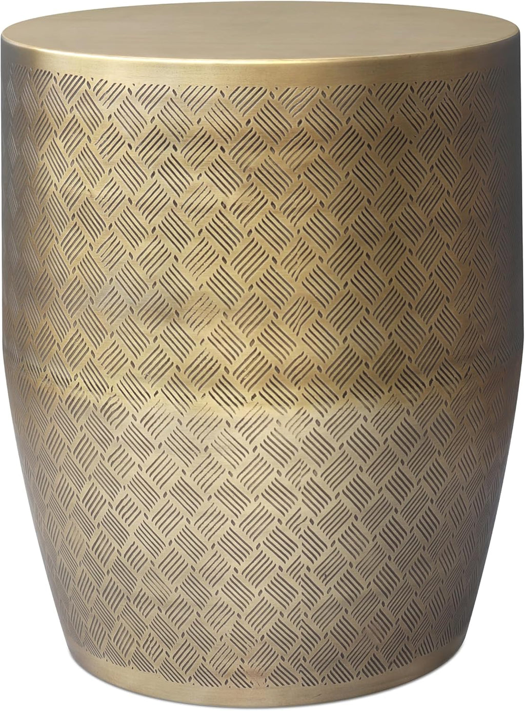 SIMPLIHOME Johnsen Metal Table - 18 inch Wide Solid Iron Round Accent Table in Antique Gold, Boho Side or End Table for Living Room or Family Room with Etched Cross Hatch Pattern, Assembled