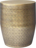 SIMPLIHOME Johnsen Metal Table - 18 inch Wide Solid Iron Round Accent Table in Antique Gold, Boho Side or End Table for Living Room or Family Room with Etched Cross Hatch Pattern, Assembled