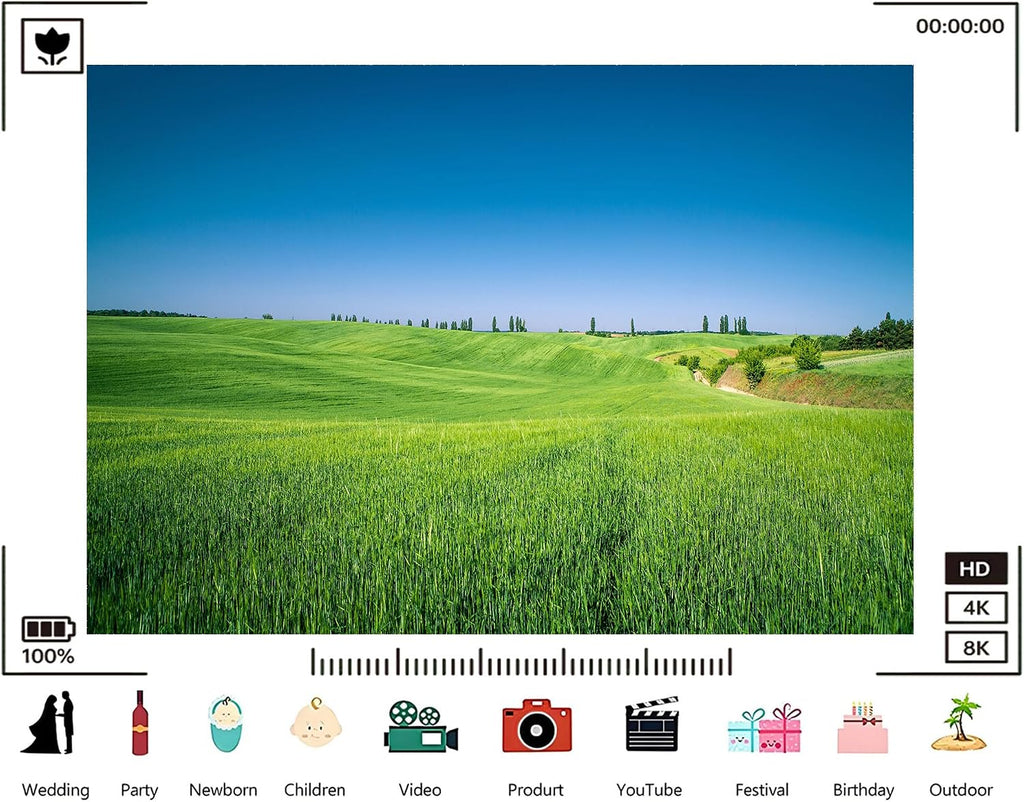 Trykid 20x10ft Endless Green Fields Backdrop Rolling Hills Distant Cypress Trees Clear Blue Sky Photography Background Country Party Decoration Photo Booth Prop Fabric
