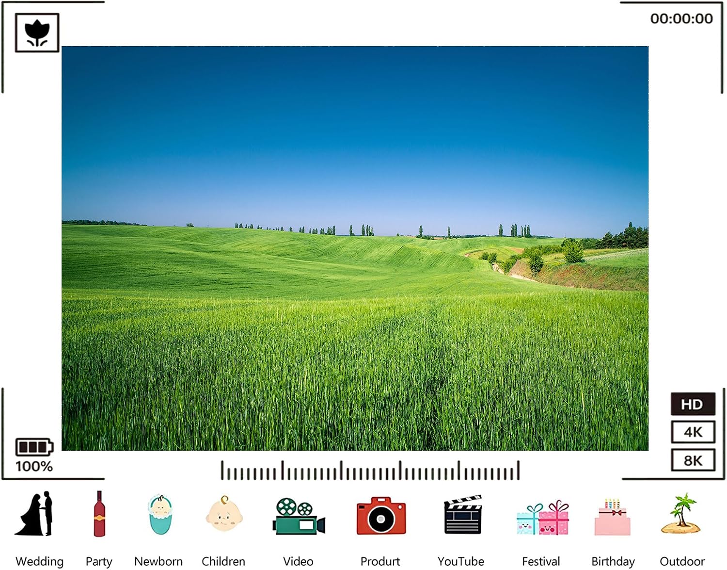Trykid 20x10ft Endless Green Fields Backdrop Rolling Hills Distant Cypress Trees Clear Blue Sky Photography Background Country Party Decoration Photo Booth Prop Fabric