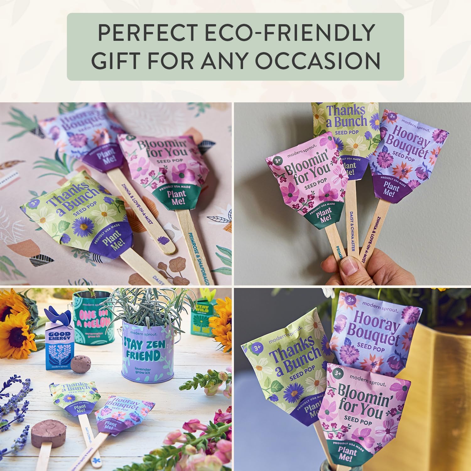 Modern Sprout Easter Basket Essentials - Seed Pops, Magical Minds & Easter Plop - Spring Gardening Starter Kit for Kids - Non-Candy Easter Basket Stuffer - Eco-Friendly Growing Gift Set for Kids