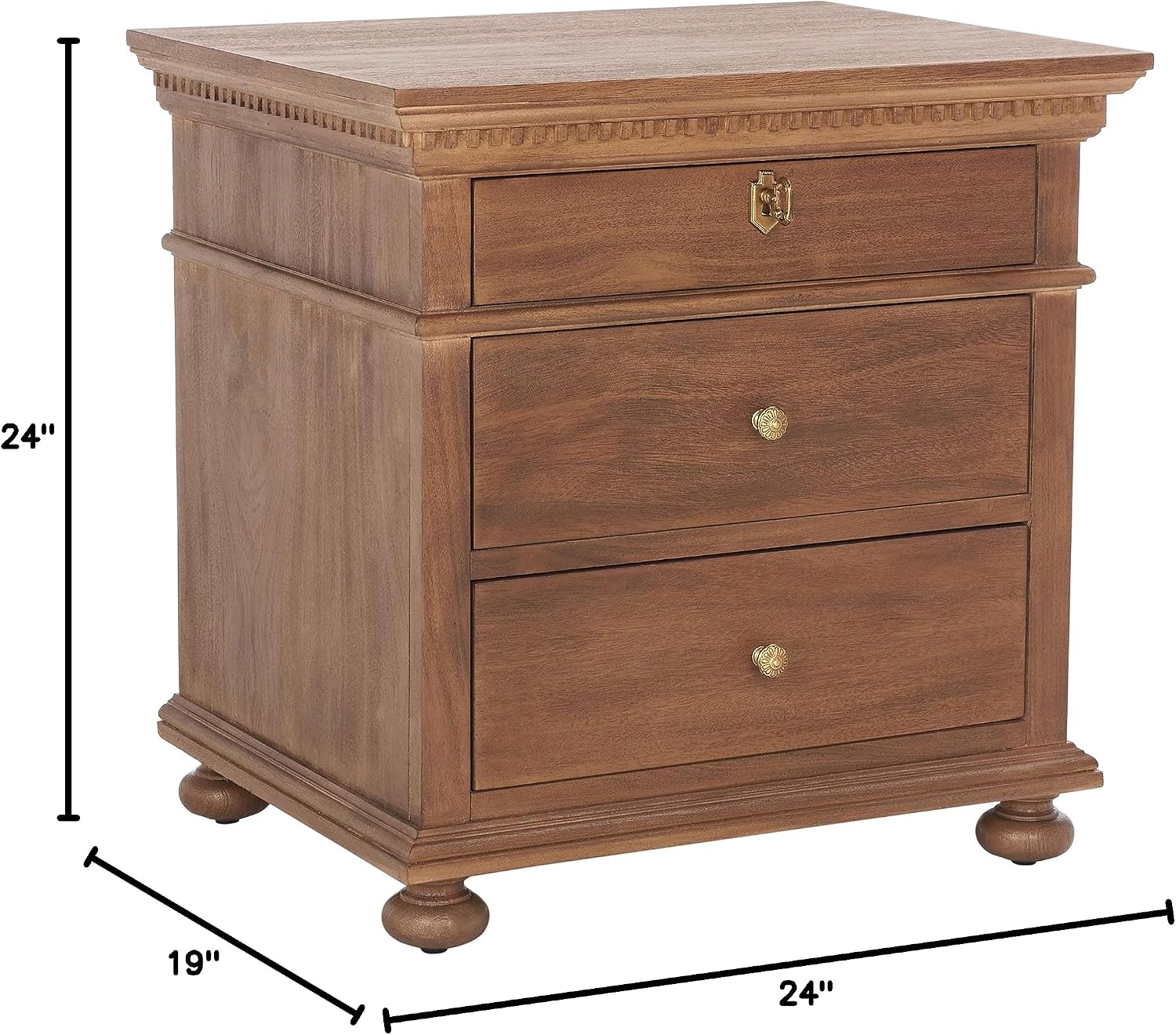 SAFAVIEH Couture Home Collection Allisyn Brown 3-Drawer Wood Nightstand Table (Fully Assembled)