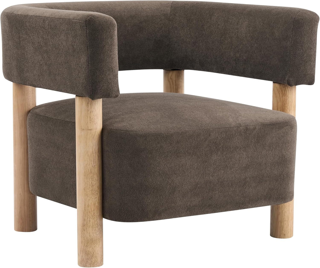 Christopher Knight Home Carly Low Profile Accent Chair, Boucle Upholstered Barrel Chair, Comfy Reading Chair for Bedroom, Wooden Single Lounge Sofa, Dark Brown
