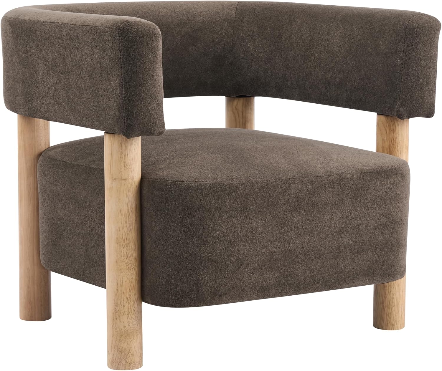 Christopher Knight Home Carly Low Profile Accent Chair, Boucle Upholstered Barrel Chair, Comfy Reading Chair for Bedroom, Wooden Single Lounge Sofa, Dark Brown