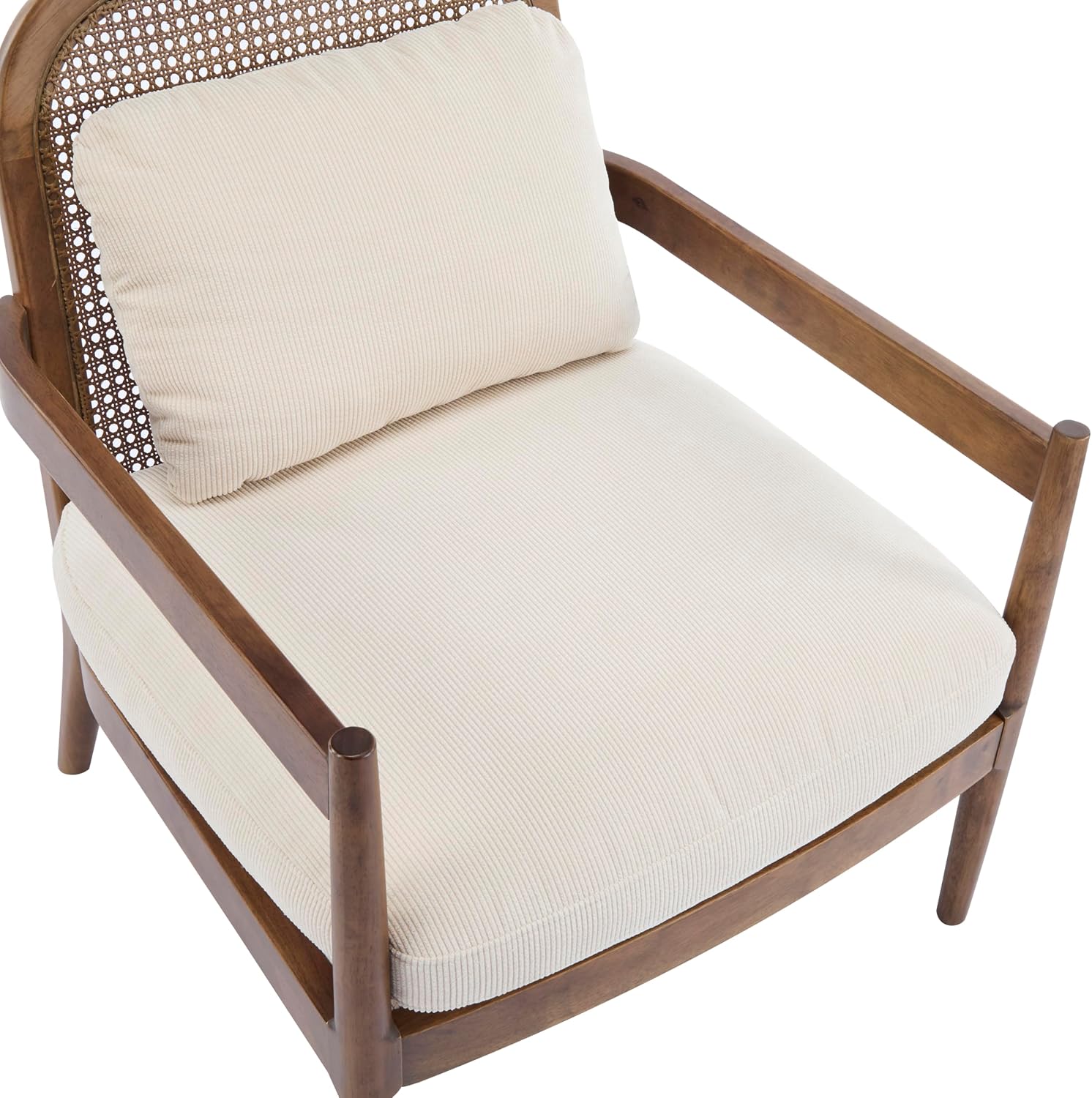 Christopher Knight Home Nadine Wooden Club Chairs Set of 2, Club Chair, Rattan Open Back Armchair, Accent Reading Sofa Chair with Cushions, Accent Chairs Set for Living Room Bedroom, Beige Stripe