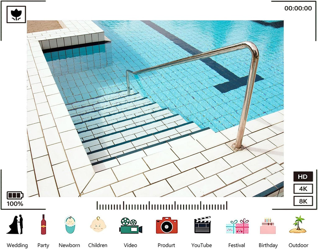 Trykid 20x10ft Pool Steps Backdrop Tiles Handrail Clear Blue Water White Tiles Shiny Handrail Swimming Pool Photography Background Resort Event Decor Party Decoration Photo Booth Prop Fabric