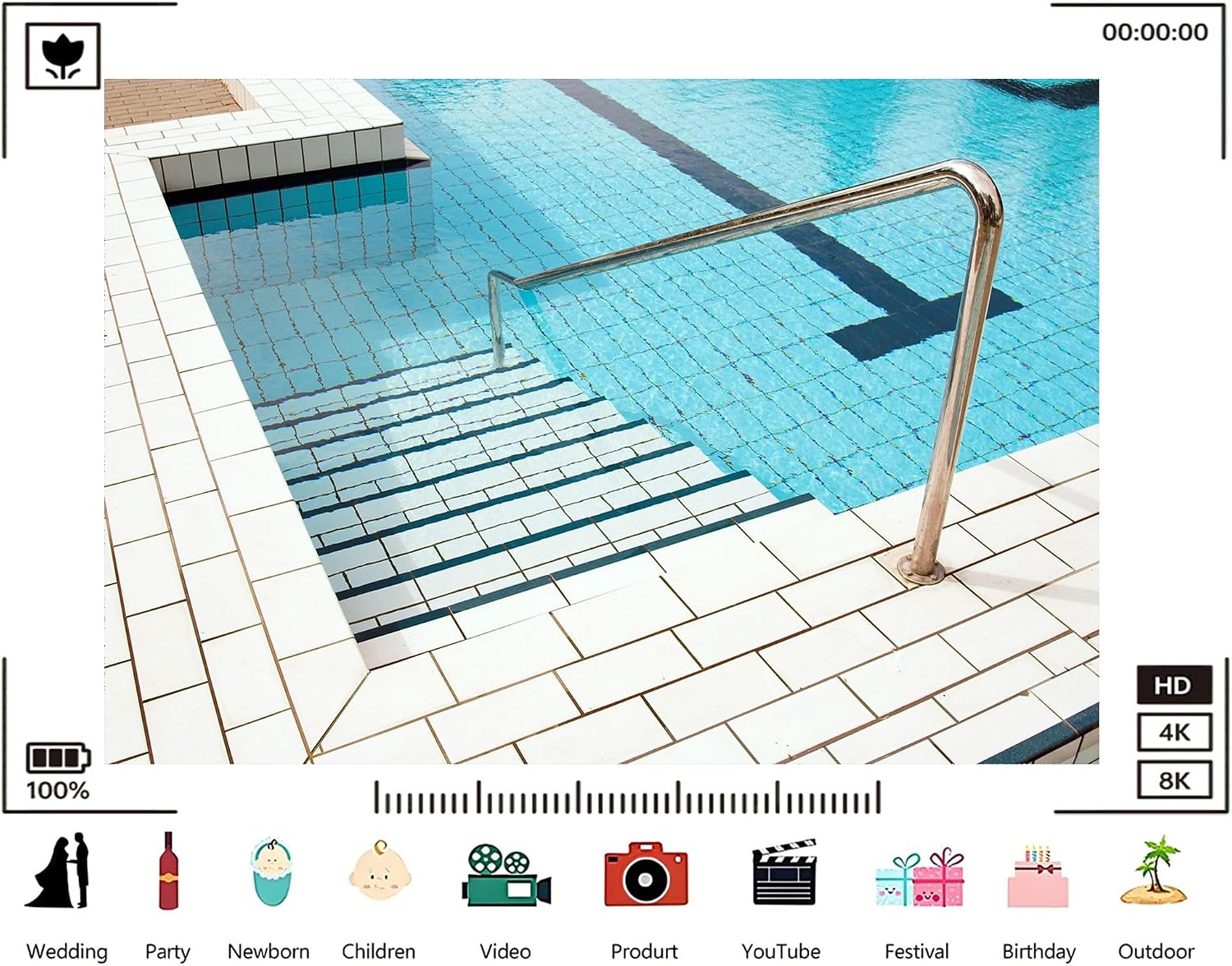 Trykid 20x10ft Pool Steps Backdrop Tiles Handrail Clear Blue Water White Tiles Shiny Handrail Swimming Pool Photography Background Resort Event Decor Party Decoration Photo Booth Prop Fabric