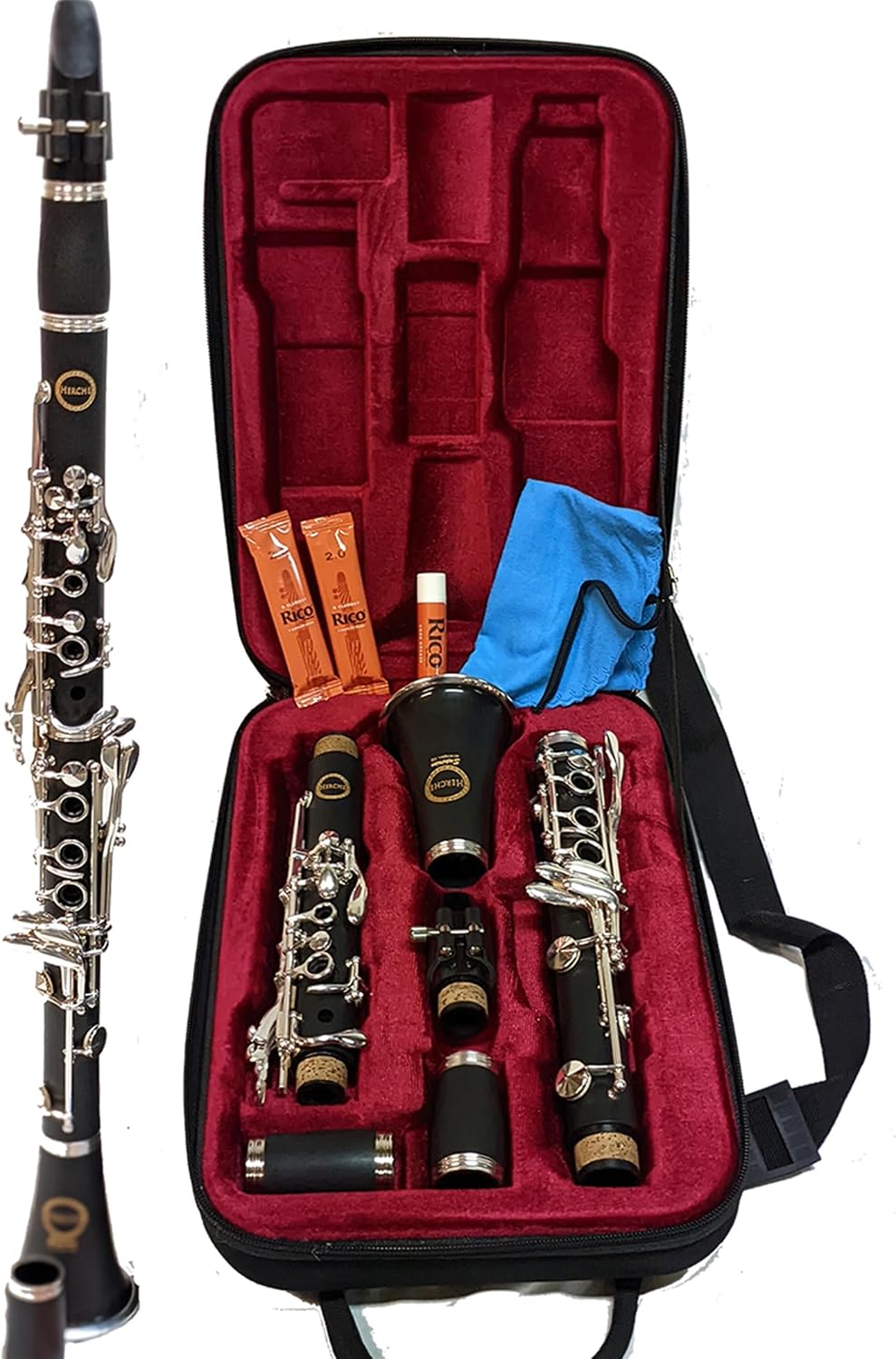 Herche Clarinet Bb Superior X5 - Upgraded - Educator Approved - Intermediate - ABS Resin - Silver-Plated Nickel-Silver Keys - Free Service Plan