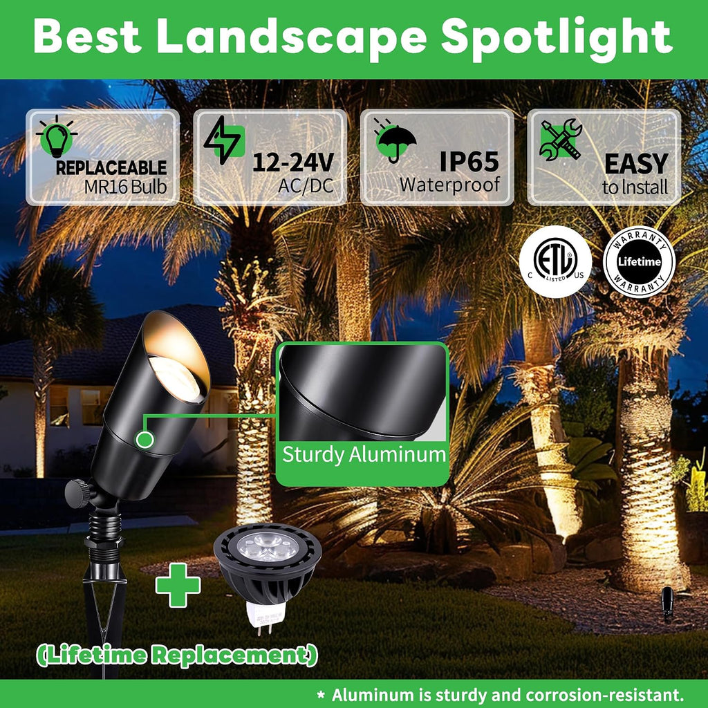 Black Outdoor LED Landscape Lights, 12V Low Voltage, Waterproof Aluminum Spotlights for Home Patio Backyard with 5W MR16 Bulb 4000K 12 Pack
