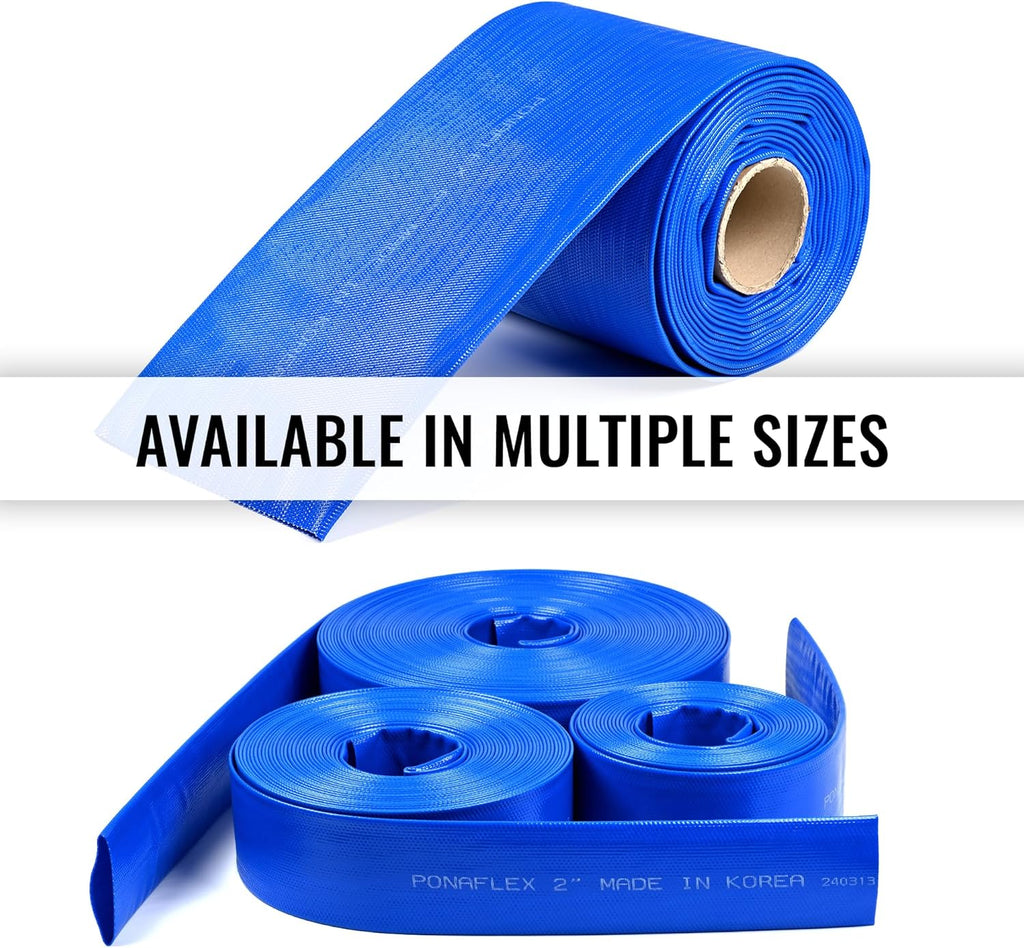Discharge Hose 6 Inch × 50 ft, Lay-Flat, Pool, Irrigation, Agriculture and Industrial, No Clamps - PonaFlex