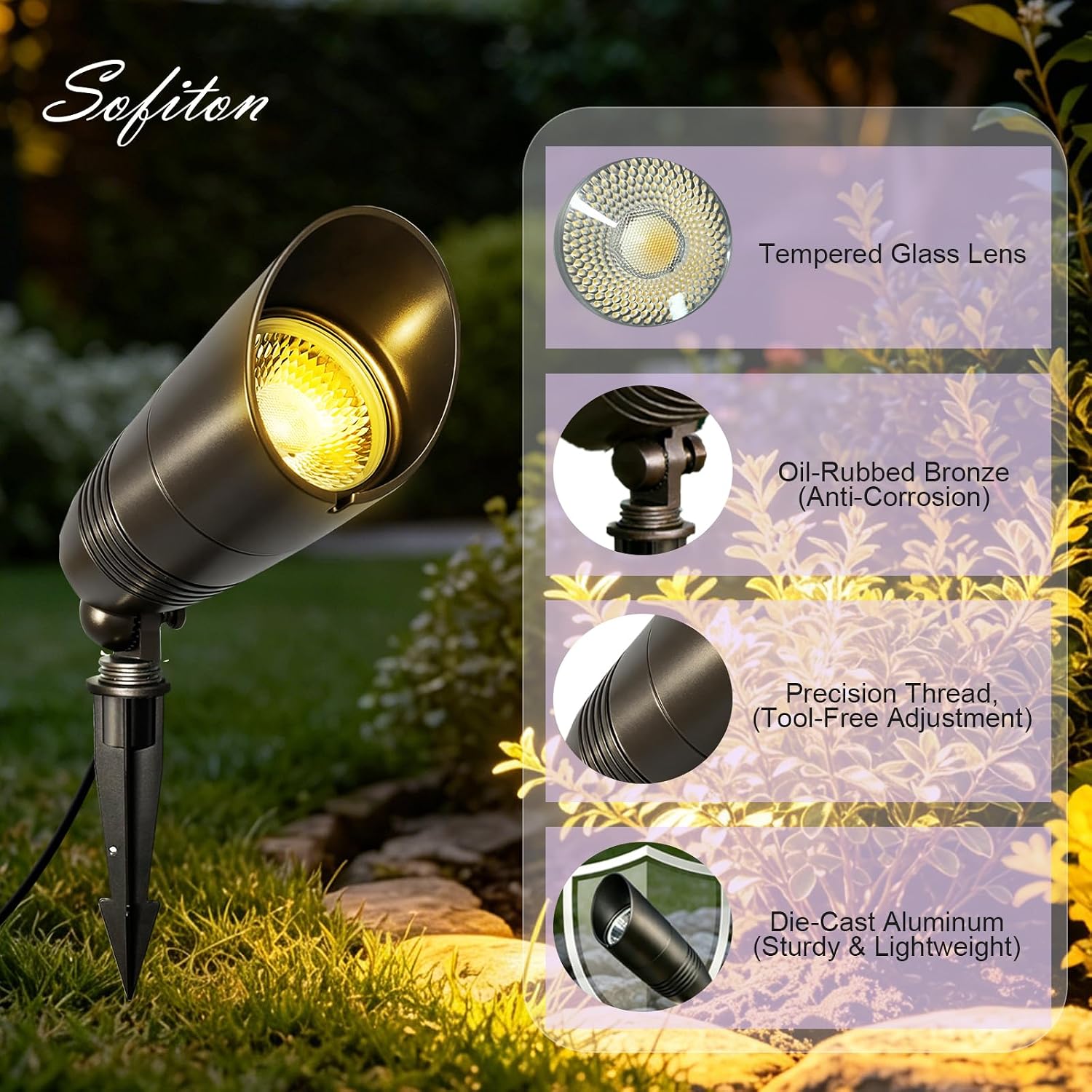 8-Pack Low Voltage Landscape Lighting with RGB+CCT Color Changing, 5W, 12-24V AC/DC, IP65 Waterproof, CRI 90+, Landscape Spot Lights Outdoor for Garden and Yard Uplighting, Bronze, ETL Listed