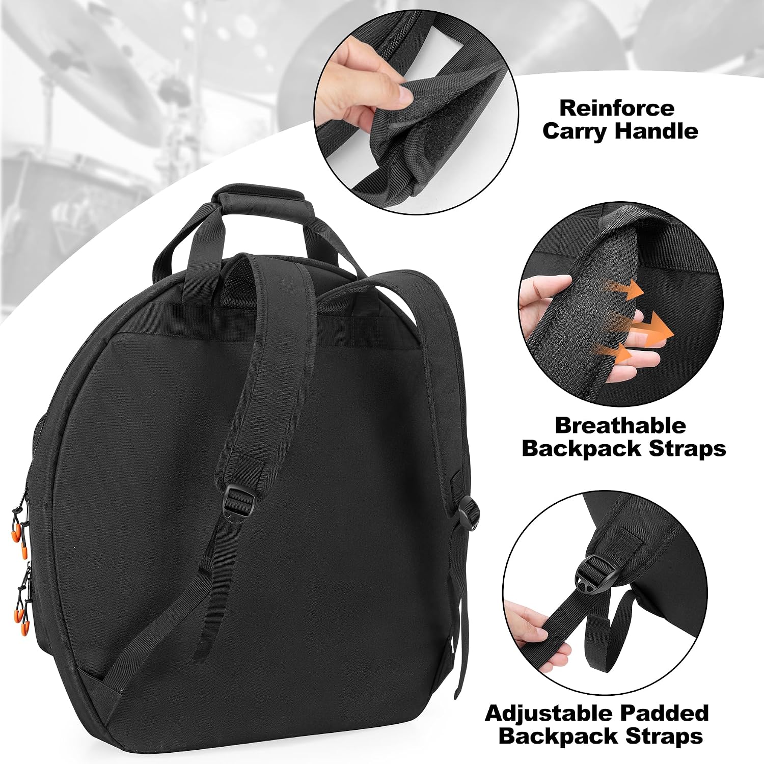 Damero 22'' Cymbal Bag, Double Layer Cymbal Gig Bag with 6mm Padded Dividers Bundle with Waxed Canvas Mallets Percussion Bag