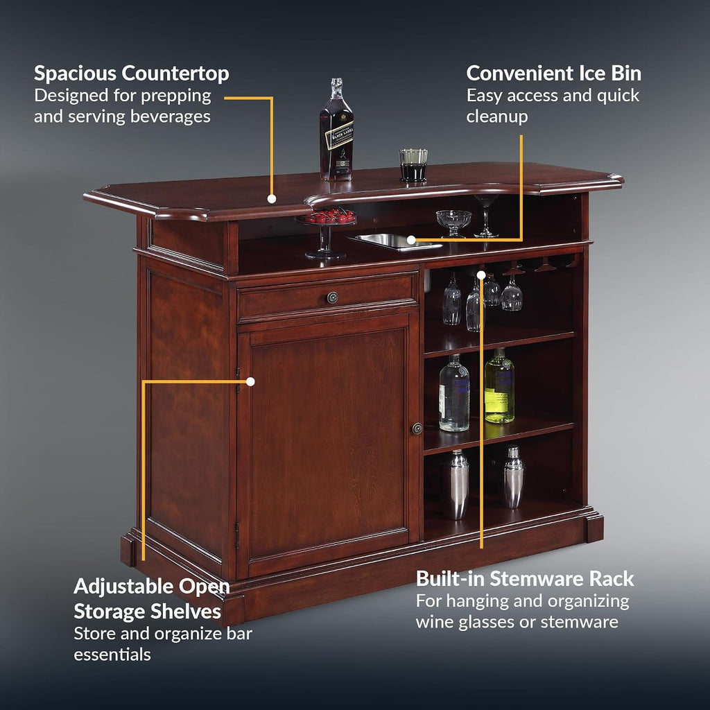 Hathaway Ridgeline 60-in Hardwood Home Bar with Storage - Mahogany Finish