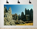 Trykid 20x10ft Stone Karst Peaks Backdrop Clear Blue Sky Traditional Pavilion Rugged Rock Formations Lush Greenery Dry Earthy Photography Background Travel Decoration Photo Booth Prop Fabric