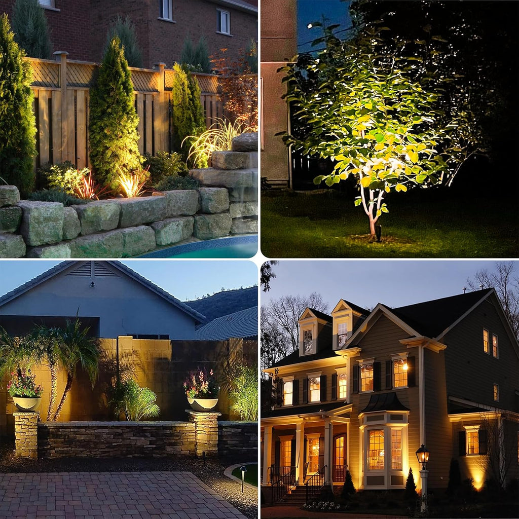 GKOLED UL Listed Solid Brass Landscape Spotlight, Low Voltage Outdoor Directional Uplight, with 5W MR16 LED Bulb & Large Rugged Slot Spike, 12V AC/DC Garden Patio Spot Up Light (10 Pack)