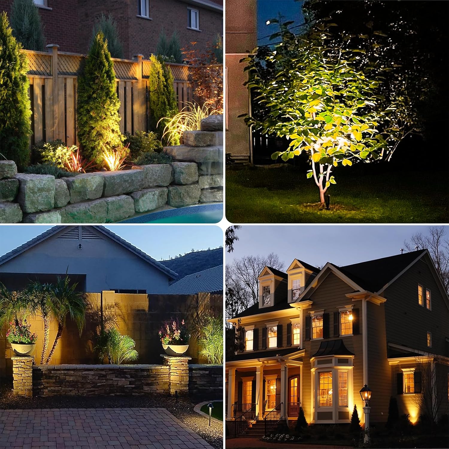 GKOLED UL Listed Solid Brass Landscape Spotlight, Low Voltage Outdoor Directional Uplight, with 5W MR16 LED Bulb & Large Rugged Slot Spike, 12V AC/DC Garden Patio Spot Up Light (10 Pack)