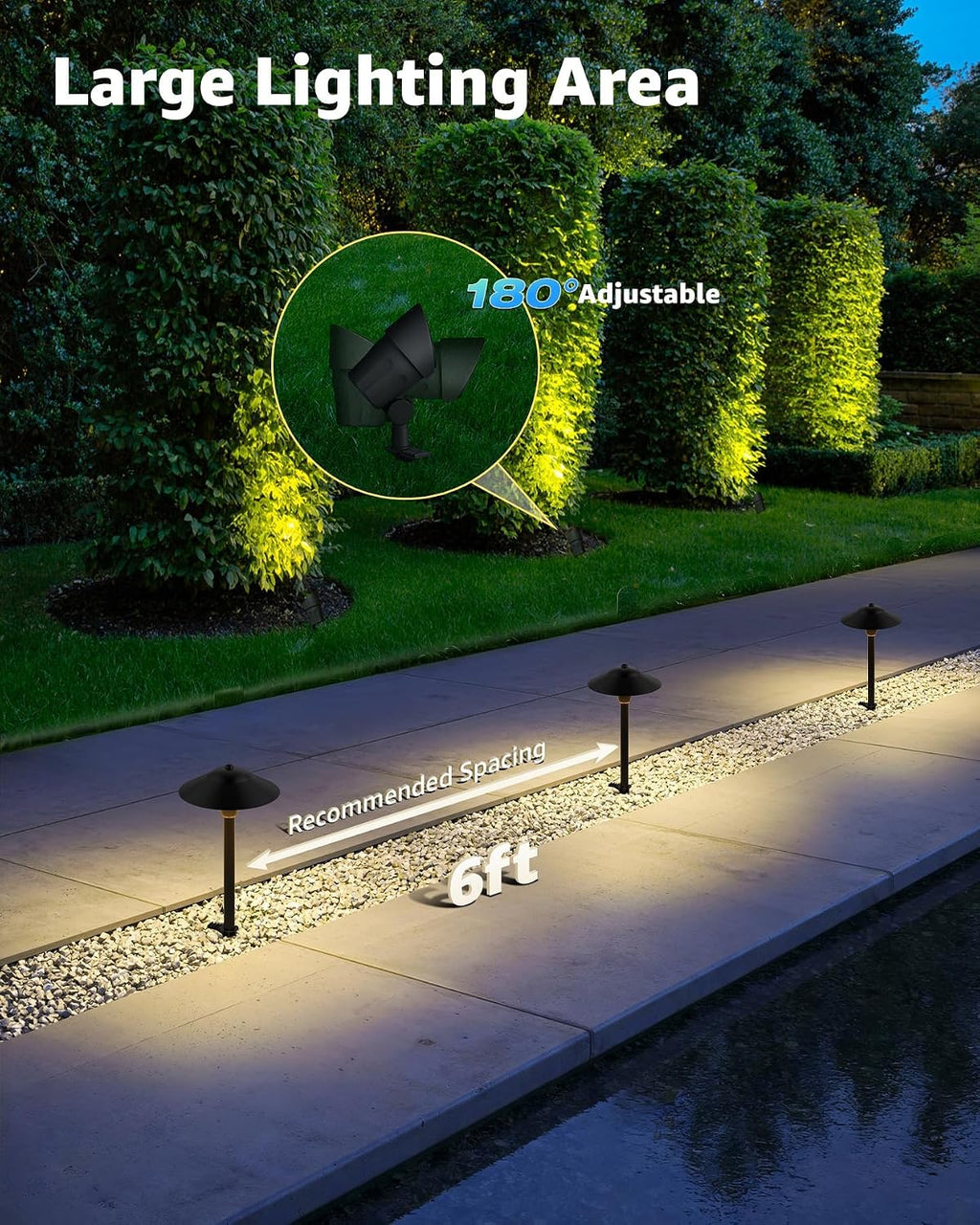SUNVIE All-in-ONE Landscape Lighting Kit 6-Pack LED Outdoor Pathway Lights, 2-Pack Spotlights, 60W Transformer, 100FT 16/2 AWG Wire and Connectors Outdoor Landscape Lighting for Walkway Garden Yard