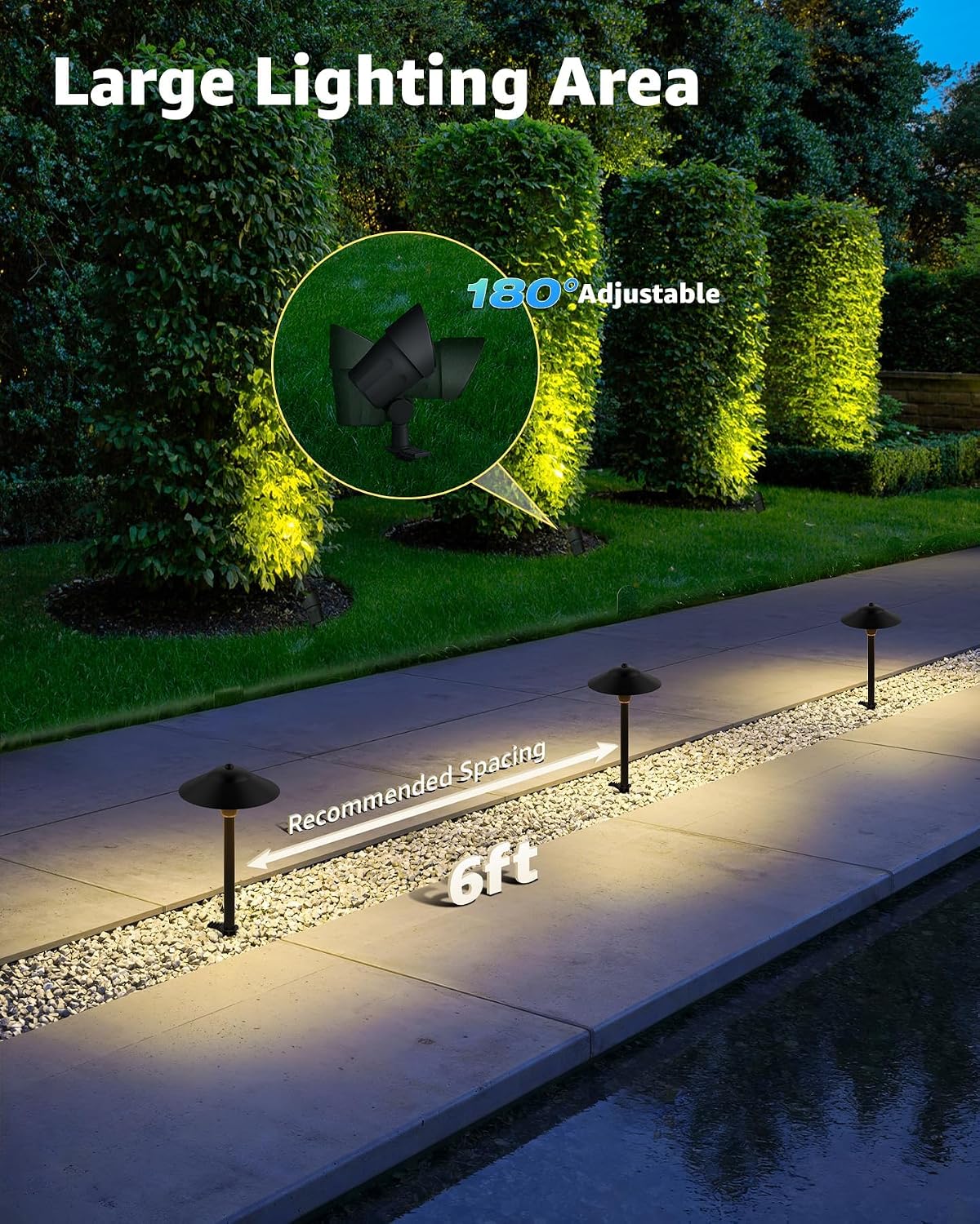 SUNVIE All-in-ONE Landscape Lighting Kit 6-Pack LED Outdoor Pathway Lights, 2-Pack Spotlights, 60W Transformer, 100FT 16/2 AWG Wire and Connectors Outdoor Landscape Lighting for Walkway Garden Yard
