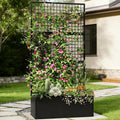 Privacy Planters for Patio – Metal Raised Garden Bed with Trellis and Privacy Screen, 71' x 35' x 16' Planter Box with Drainage Holes for Climbing Plants, Vegetables, and Vines, Outdoor Backyard Black