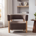Christopher Knight Home Carly Low Profile Accent Chair, Boucle Upholstered Barrel Chair, Comfy Reading Chair for Bedroom, Wooden Single Lounge Sofa, Dark Brown