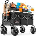 All-Terrain Beach Wagon with 10' x 3.5' Big Inflatable Rubber Wheels for Sand, 220L Collapsible Utility Wagon, 400 lbs Heavy Duty Folding Cart with 2 Cup Holders for Camping, Sports, Garden, Black