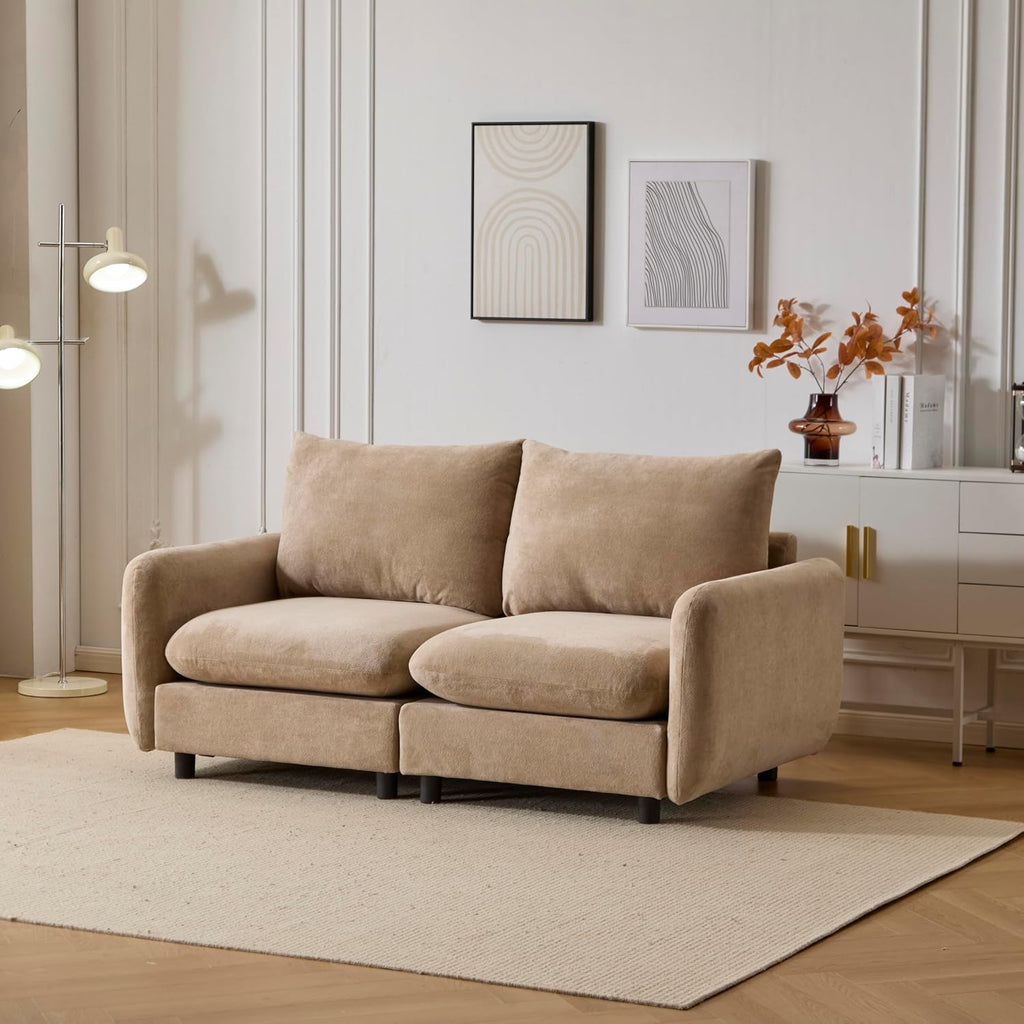 Christopher Knight Home Bricez Modern Fabric Upholstered Loveseat Sofa, Wooden Modular Sectional Sofa Couch, 2 Seater Comfy Cloud Couch with Pillow for Living Room, Home Office, Apartment, Camel