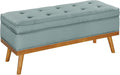 OSP Home Furnishings Katheryn Mid-Century Modern Storage Bench with Tufted Seat and Wood Legs, Sea Blue Fabric