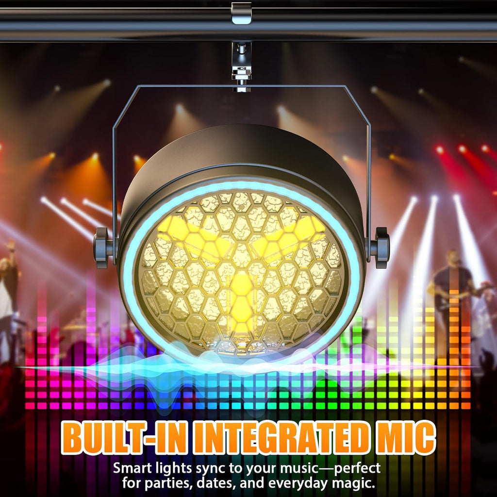 Stage Par Lights COB Stage Spotlights, Gold Super Bright LED Par Can Light with Strip, DMX512 Sound Activated Retro Uplights Indoor for Events Club Wedding Theater Church Dance Lighting(2 Pack)