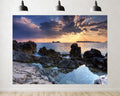 Trykid 20x10ft Rocky Coastal Shore Backdrop Golden Sunset Clear Tide Pools Scene Photography Background Seaside Serenity Party Decoration Photo Booth Prop Fabric