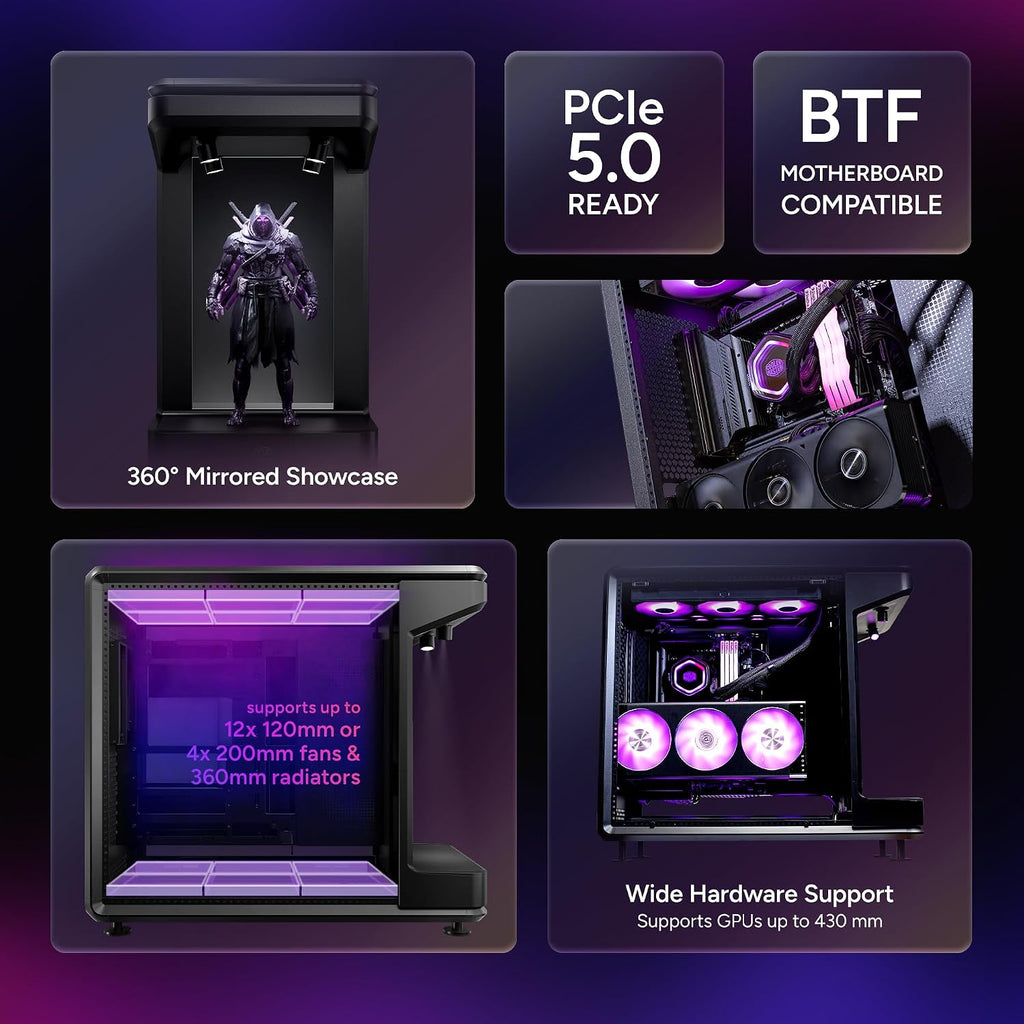 Cooler Master MasterFrame 360 Stage Mirror ATX Mid-Tower PC Case – Front Showcase Stage with Spotlight & Mirror, Supports 430mm GPUs & 360mm Radiators, PCIe 5.0 Ready, Up to 12x120mm Fans, USB-C